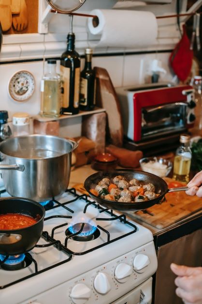 natural gas - meatballs over stove